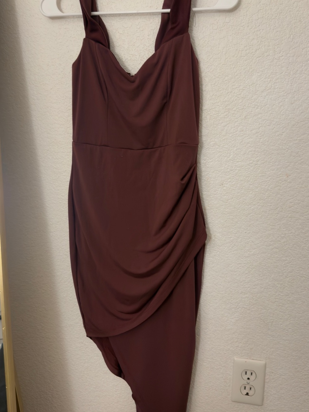 Windsor Plum color dress with zipper back. Could be worn off shoulder.